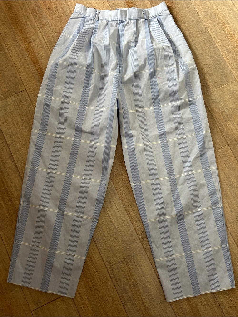 VTG high rise pleated waist Striped Light Blue High-Rise sporty pants for Women